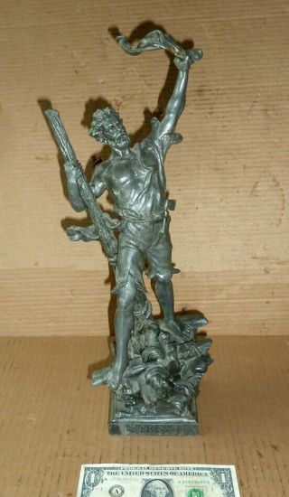 Vintage Metal Statue Detresse,  Distress,  Man On Raft At Sea,  Nautical,  Robin Crusoe?