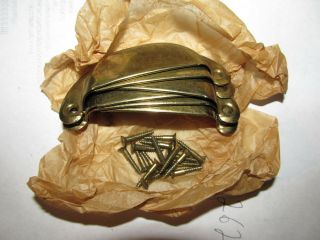 6 Vintage Drawer Pulls Bin Cup Handle Dull Brass Finish Steel 3 - 1/2 Last Set
