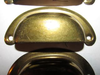 6 vintage drawer pulls bin cup handle dull brass finish steel 3 - 1/2 last set 8