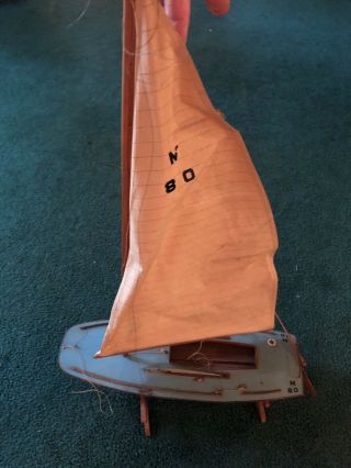 Antique Vintage Toy Model Wooden Pond Yacht Sailboat Ship 1946