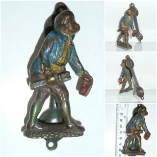 Victorian Cold Painted Bronze Monkey Door Knocker Huntsman Animal Figural