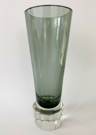 Vintage Nuutajarvi Notsjo Finland Smokey Gray Tall Glass Vase 10.  5” Signed