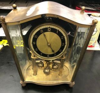 Vintage German Brass And Glass Mantel Clock