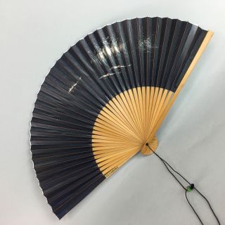 Vtg Japanese Folding Fan Sensu Paint Brush Paper Bamboo Wood Silver 4d233