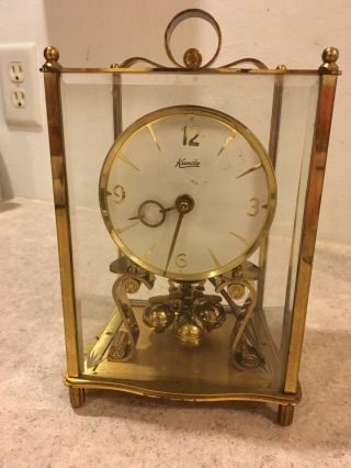 Vintage Kundo Kieninger & Obergfell Brass Wind - Up Clock In Glass Case W/ Key