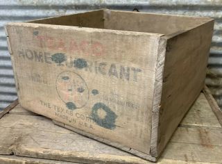 Vtg 40s Texaco Home Lubricant Wooden Crate Box 36 3 Oz Can