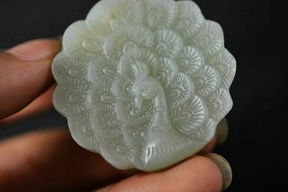 Chinese Xinjiang Natural Hetian Jade Hand Carved Peacock Lucky Pendant H92