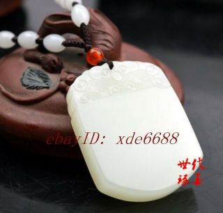 China 100 Natural Nephrite Hetian White Jade Handcarved Glossy Pingan Pendant