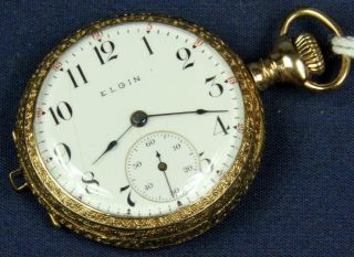A 21.  Elgin O Size 7 J G.  F.  Case Sidewinder Pocket Watch.  Watch Runs With