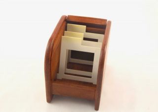 Vintage MCM Small Teak Tambour Roll Top Storage Box Floppy Disc Desk Organizer 4