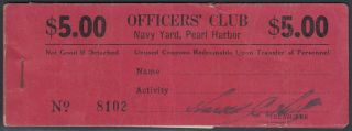 Wwii Usa Pearl Harbor Navy Yard Officers Club Coupon Booklet Revenue Rare
