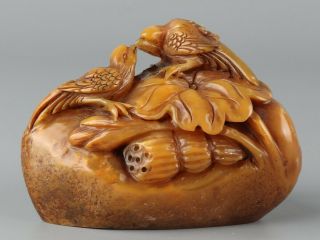 Chinese Exquisite Hand Carved Flower And Bird Carving Shoushan Stone Seal