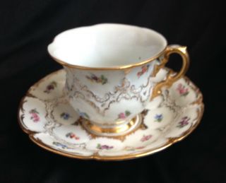 Meissen Bone China Coffee Cup Saucer Set Hand Painted Flowers