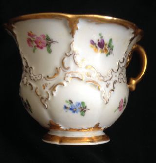 Meissen Bone China Coffee Cup Saucer Set Hand Painted Flowers 6