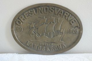 Öresundsvarvet 56 1901 Landskrona Sweden 15 " Brass Nautical Ship Builders Plaque