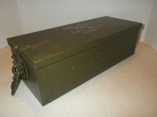 Vintage Military Olive Drab Metal Tool Box - Oil Gear - D 43677 - M1 Tank