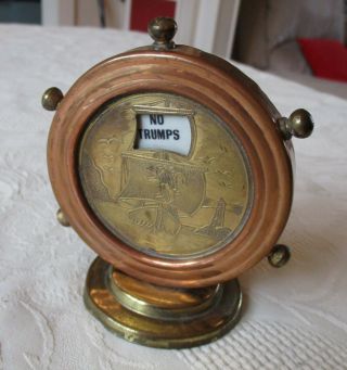 Vintage Brass & Copper Ships Wheel Trumps / Whist Card Game Marker