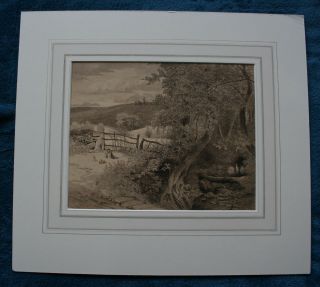 Signed Sepia Of Yorkshire Pastoral Scene By British Artist E C Booth 1861