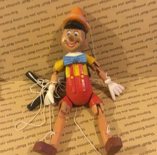Vintage Carved Wooden Hand Painted Pinocchio Marionette String Puppet