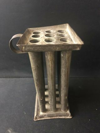 Antique Country 12 Hole Tin Candle Mold With Handle Ca 1800 S