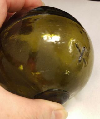 Japanese Fishing Glass Float Buoy Light Amber Green Color 3 " Alaska Found X Mark