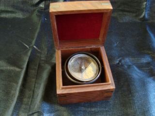Collectable Decorative Nautical Maritime Ships Brass Compass In Wooden Box