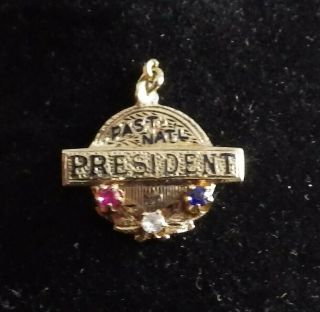 Civil War Gar 10k Gold Badge Past President With Red White Blue Stone Charm