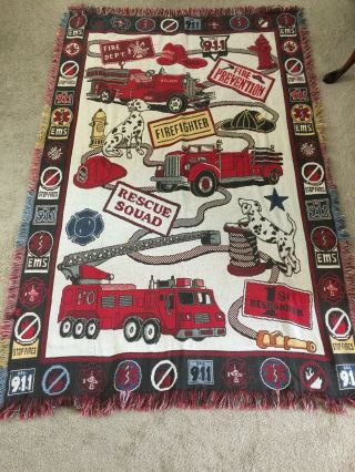 Vintage Goodwin Weavers Volunteer Firefighter Design Woven Throw Or Blanket