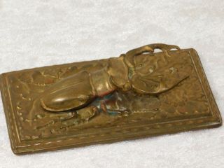 ATQ 1900s Germany Scarab Stag Beetle Insect Figural Brass Paper Clip Paperweight 2