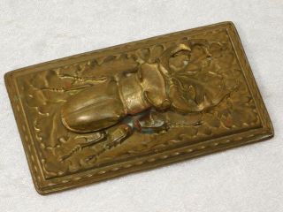 ATQ 1900s Germany Scarab Stag Beetle Insect Figural Brass Paper Clip Paperweight 3