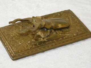 ATQ 1900s Germany Scarab Stag Beetle Insect Figural Brass Paper Clip Paperweight 6