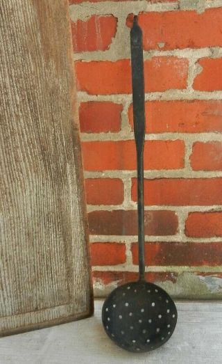 Huge Antique Hand Forged Iron Hearth Kettle Straining Ladle