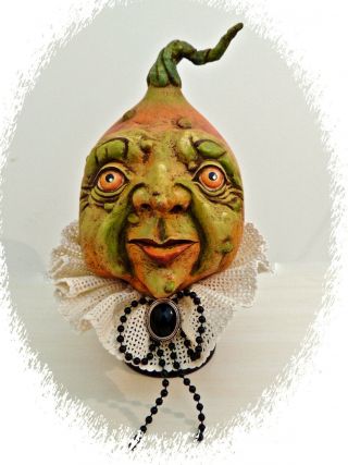 Primitive Folk Art Halloween Gourd Pumpkin Jol " Punelope " Ehag Pfatt