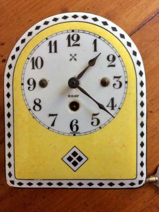 German 8 Day Enamel Key Wind Art Deco Kitchen Clock