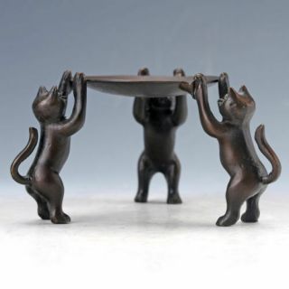 Chinese Collectable Bronze Hand Carved Three Cats Brush Washers