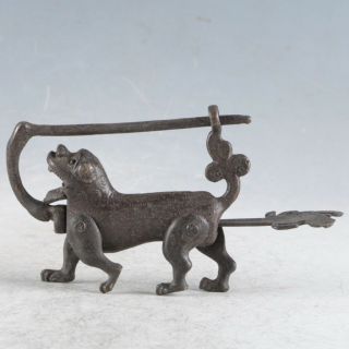 Rare Collectibles Chinese Old Style Brass Handmade Dog Lock With Key