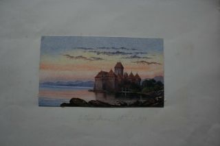 Signed Watercolour Of Castle In The Sunset By Arthur Hoare 1870