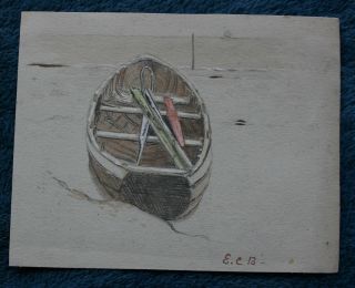Signed Watercolour Still Life Study Of Boat By E C Booth Circa 1860
