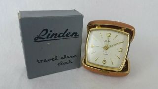 Vintage Linden Travel Alarm Clock Wind Up 496 Gold And White Face