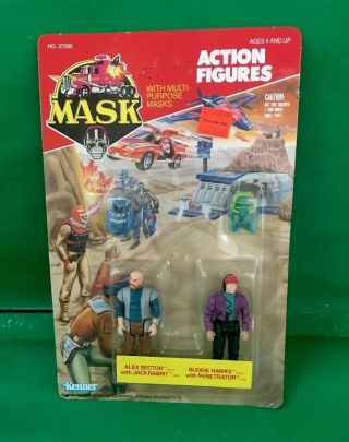 1986 M.  A.  S.  K.  Action Figures " Alex Sector/buddie Hawks " Unpunched Nic By Kenner