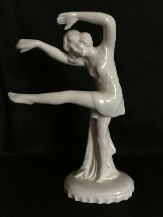 Fabulous Vintage 8 " High Art Deco Lady Woman The Dancer White Statue Figurine