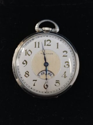 Vintage Waltham Solid 14k White Gold Secometer Pocket Watch