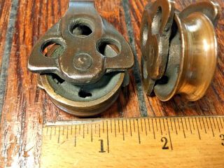 Vintage Bronze/brass Open Clam Shell Blocks 1 3/8 " Sheave,  3/8 " Line