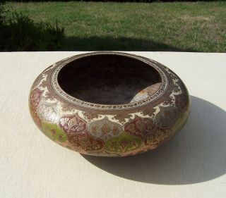 Vintage/antique Champleve Enamel & Brass Bowl,  Like Cloisonne,  Possibly Indian