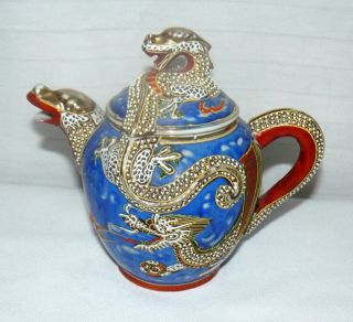 Vintage Japanese Satsuma Moriage Dragon Teapot 8 " Display