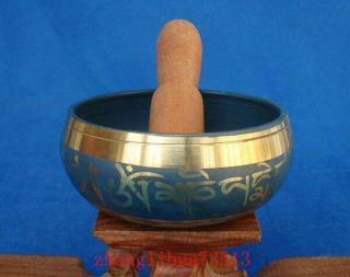 Tibetan Brass Handmade Painting Religion Prayer Sing Bowl Blue