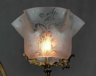 Victorian Crystal Etched Glass Gas Kerosene Oil Lamp Comet Shade May Suit Duplex