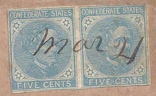 3/21/1863 Pair Confederate States Scott 7 Mauldin Greenville SC 2