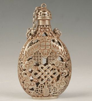 Chinese Tibetan Silver Handmade Hollowed Carving Flower Snuff Bottle Pendant