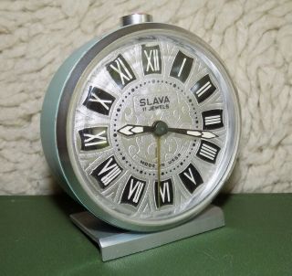 Vintage Mechanical Alarm Clock Slava 11 Jewels Russian Ussr Soviet 1980s 26519